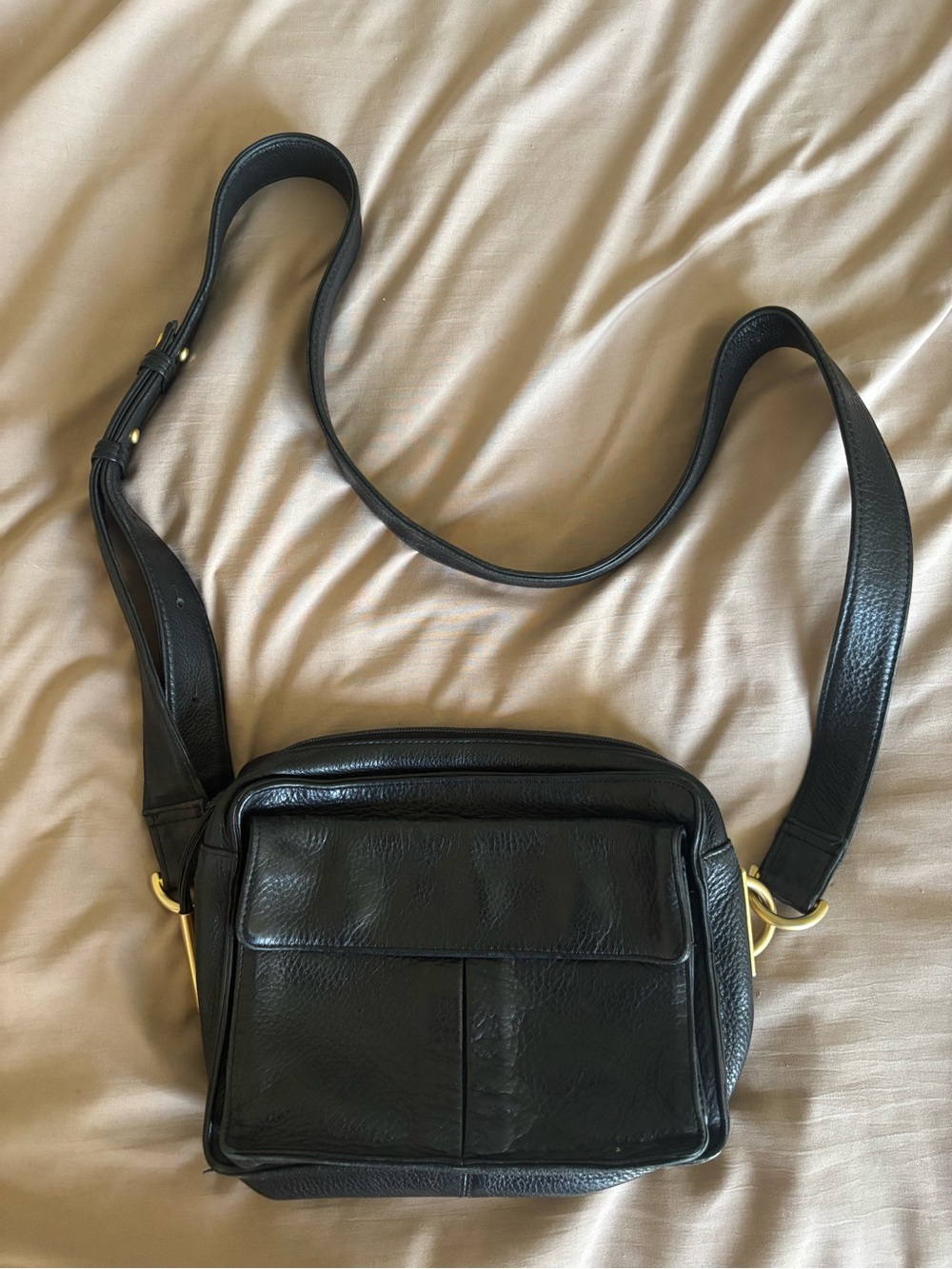Vintage Americana by Sharif Black Leather Crossbody Bag Gold Hardware